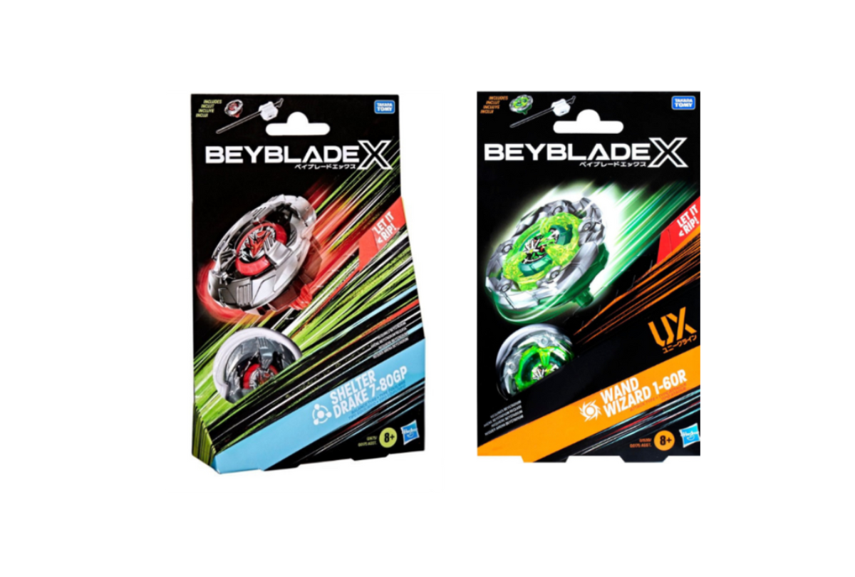 HASBRO Beyblade X Wand Wizard 1-60R & Shelter Drake 7-80GP Starter Bundle